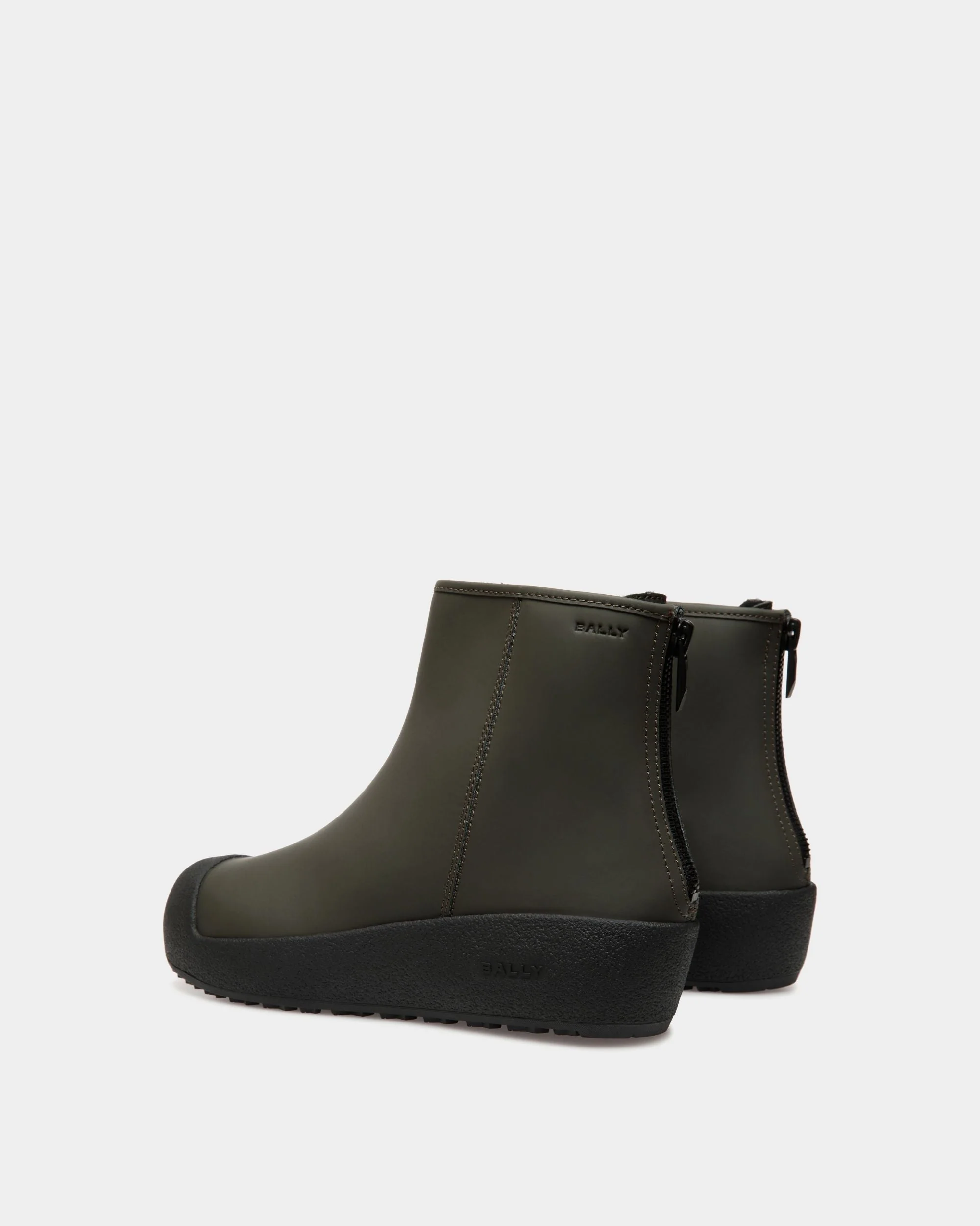 Bally Curling Bootie in Military Green Rubberized Leather - Image 4