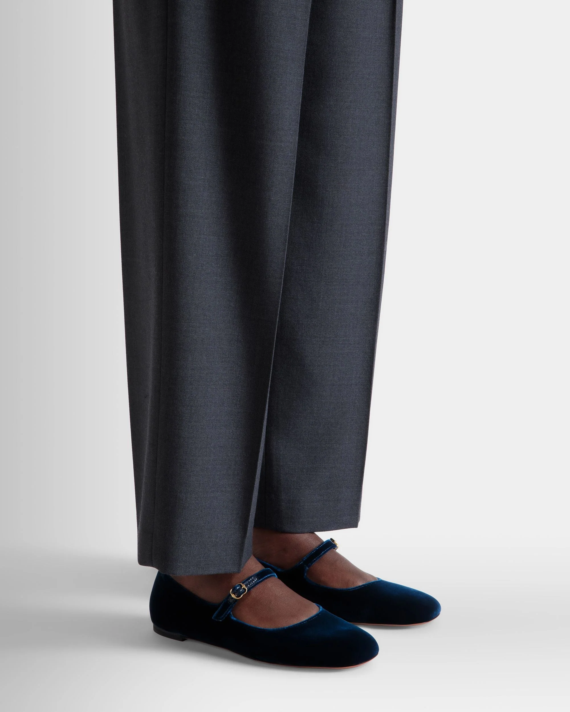 Ballyrina Flat in Navy Blue Velvet Fabric - Image 2