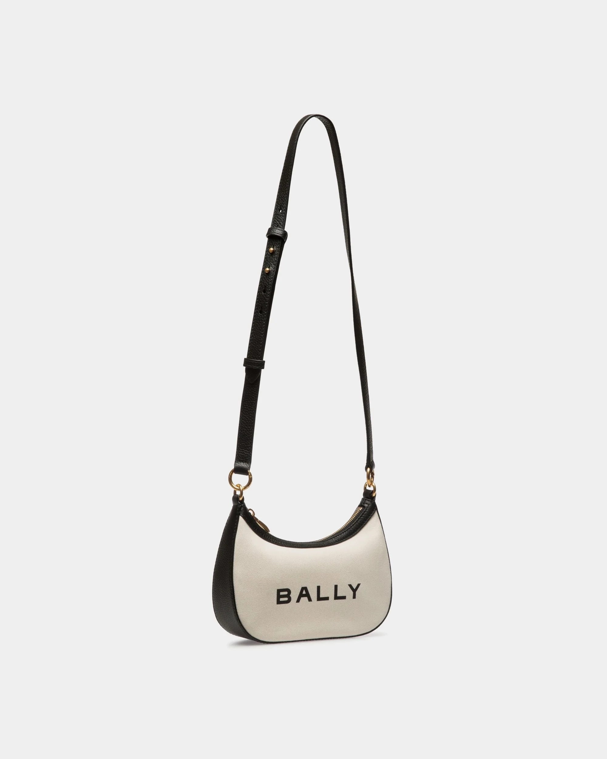 Bar Mini Crossbody Bag In White Canvas And Black Leather - Image 3