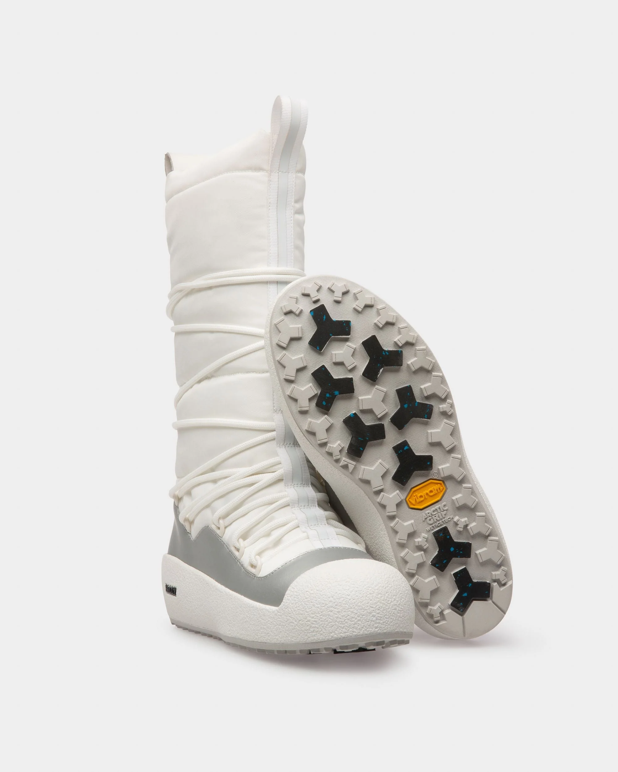 Cathye Recycled Nylon & Leather Boots In White & Silver - Image 5