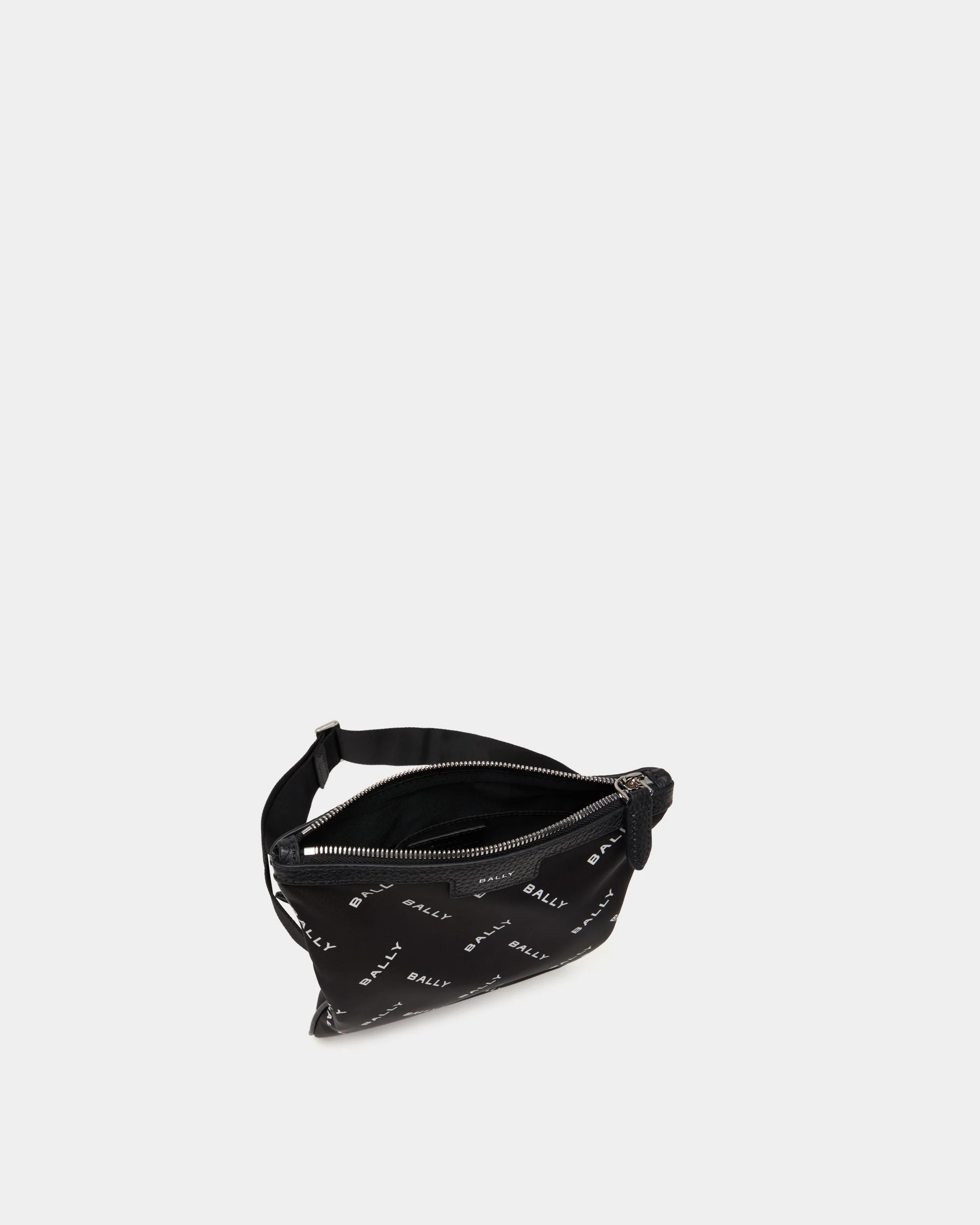 Crossbody Bag In Black Nylon With a Chevron Logo Print - Image 4
