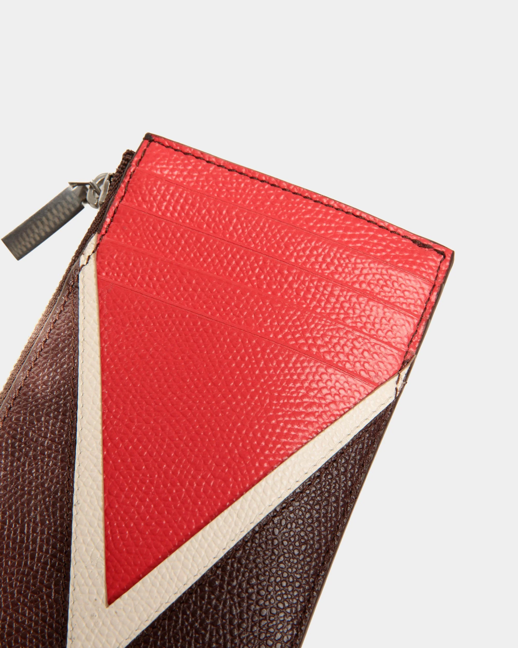 Flag Coin Card Holder In Chestnut Brown And Red Embossed Leather - Image 4