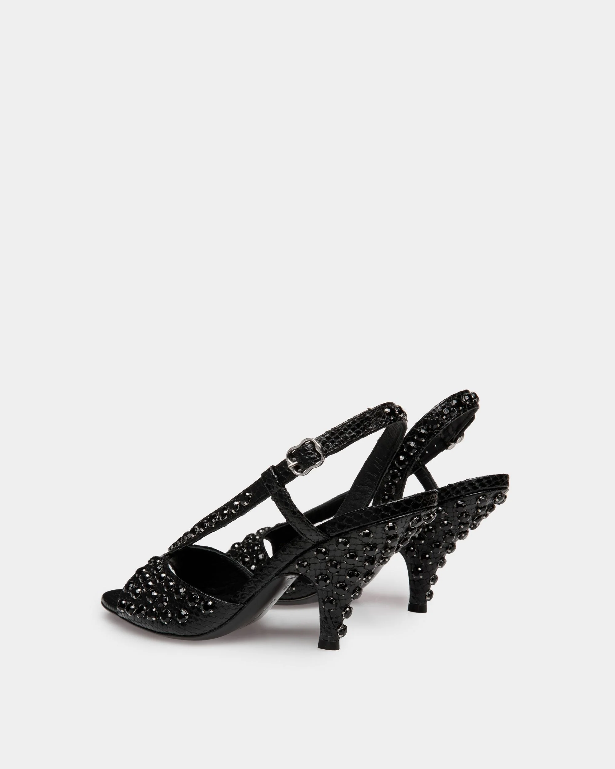 Katy Heeled Sandal in Black Python Printed Leather - Image 3