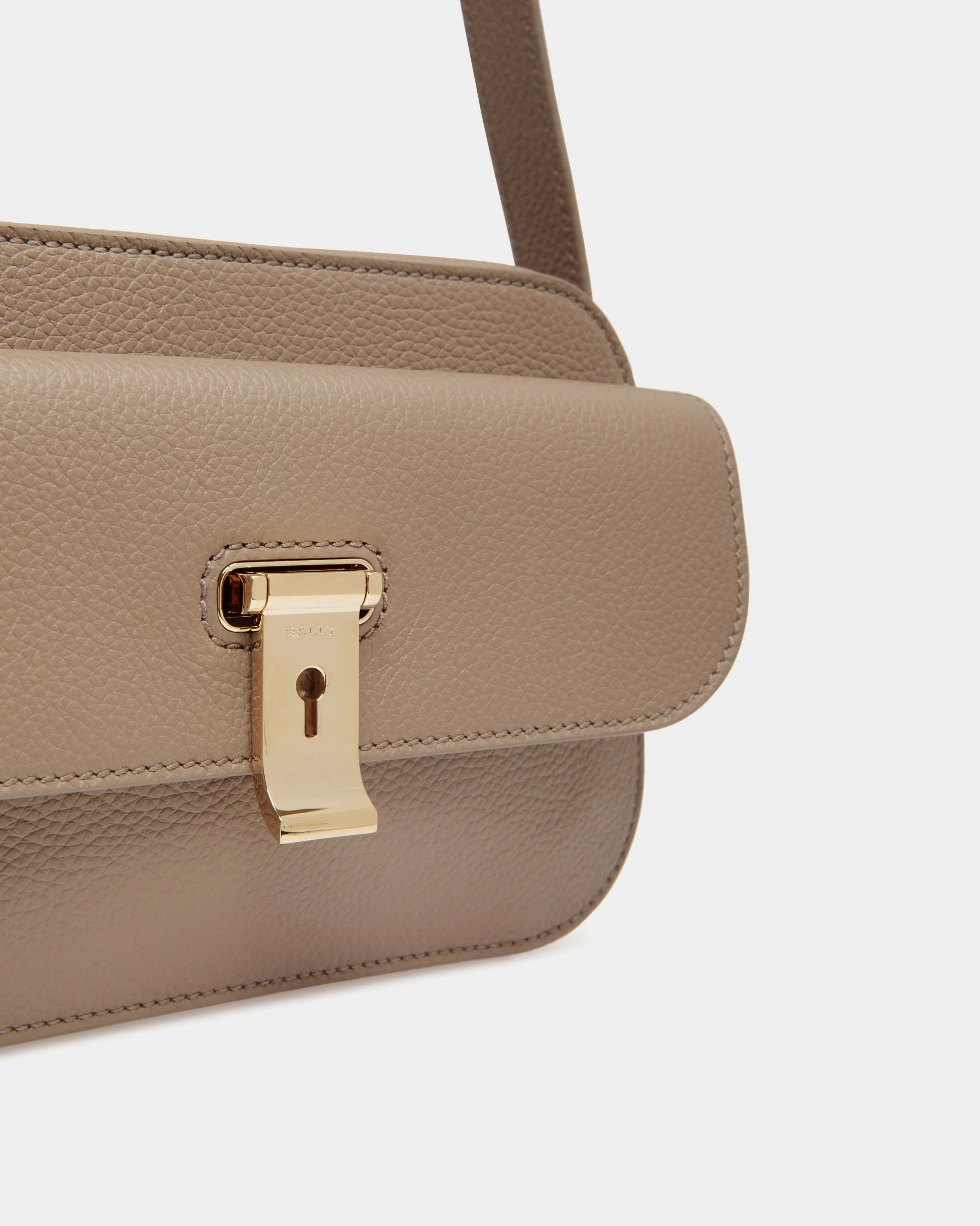 Lock Me Small Crossbody Bag in Taupe Grained Leather - Image 6