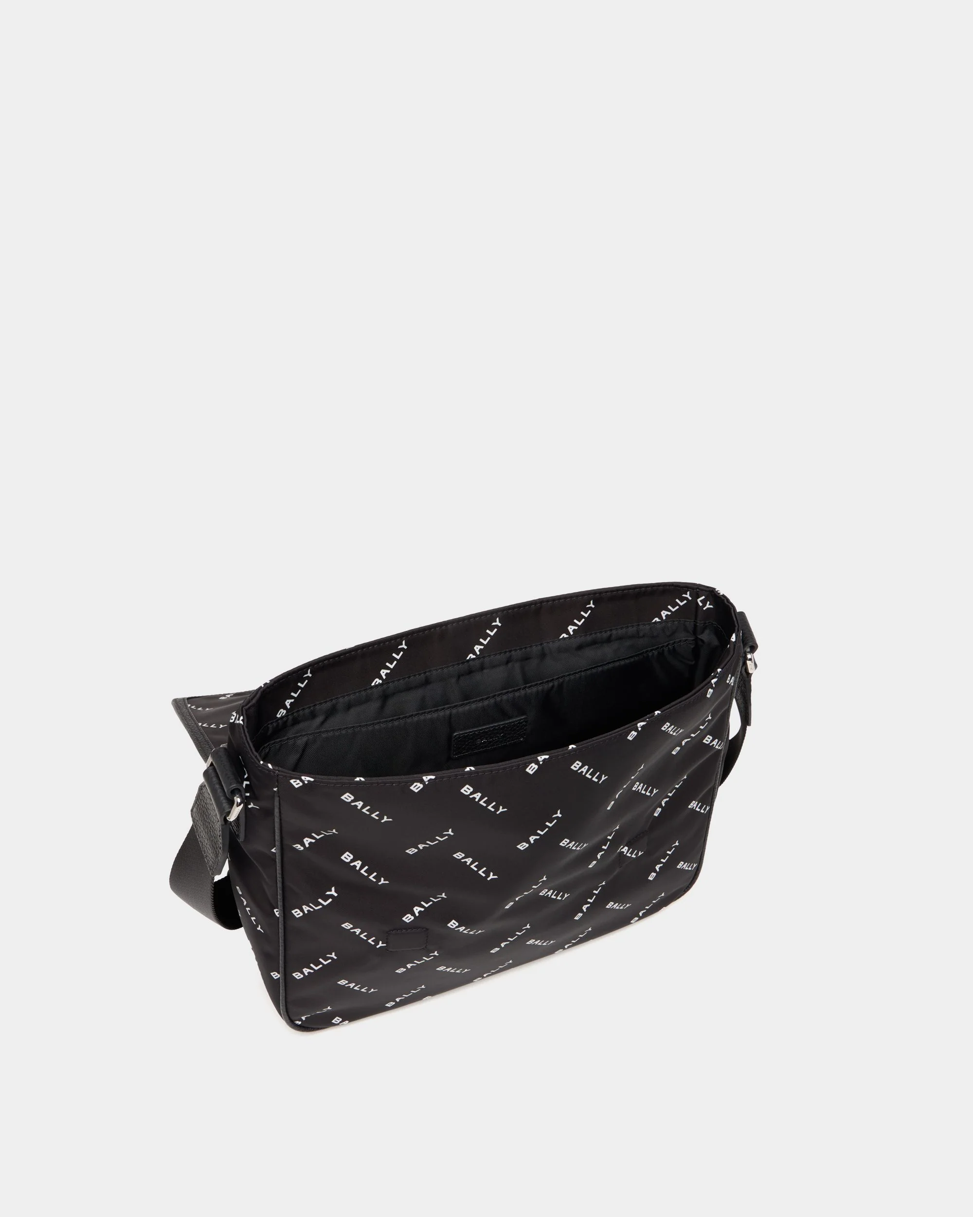Messenger Bag In Black Nylon With a Chevron Logo Print - Image 4
