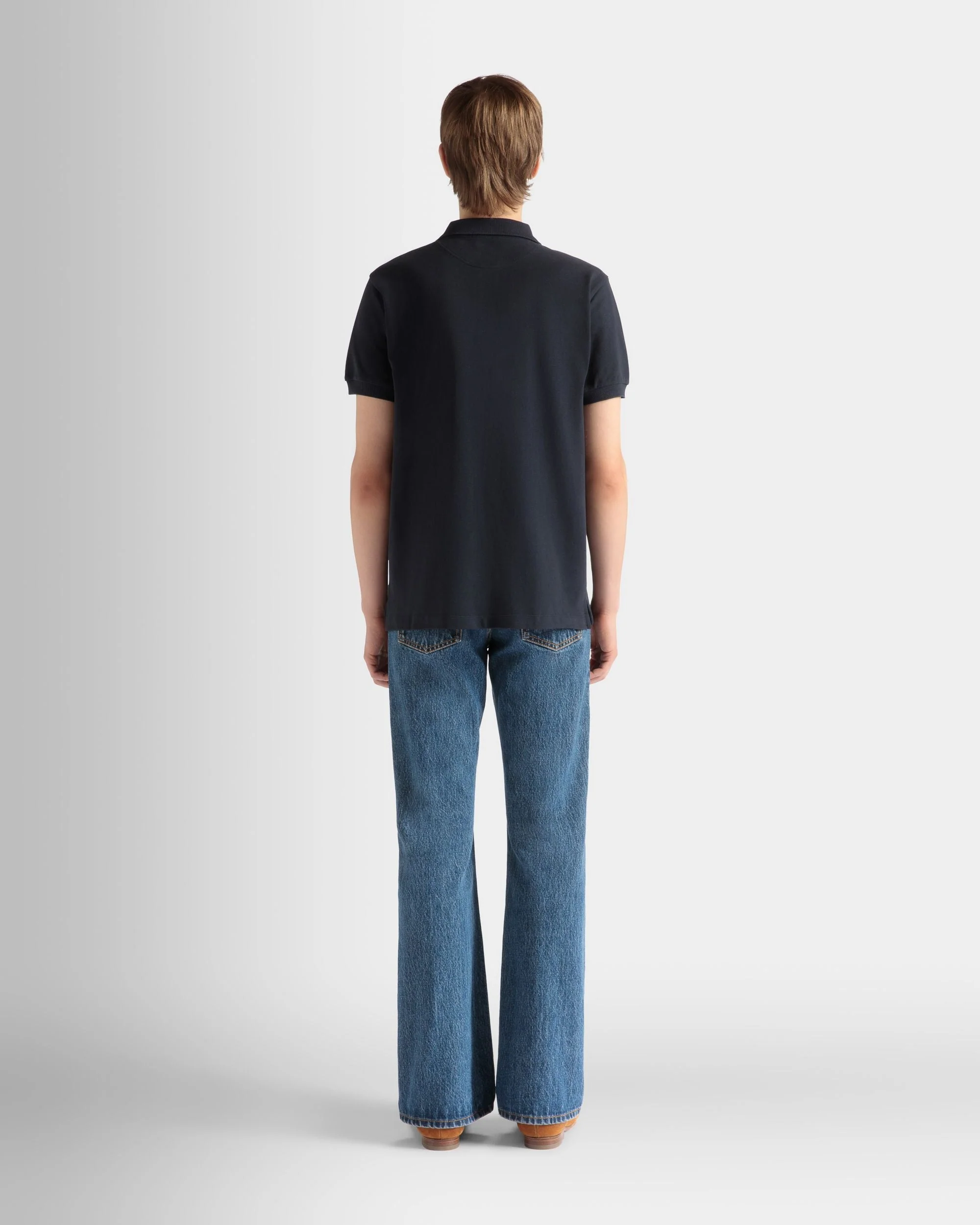 Polo Shirt in Navy Blue Cotton - Image 6