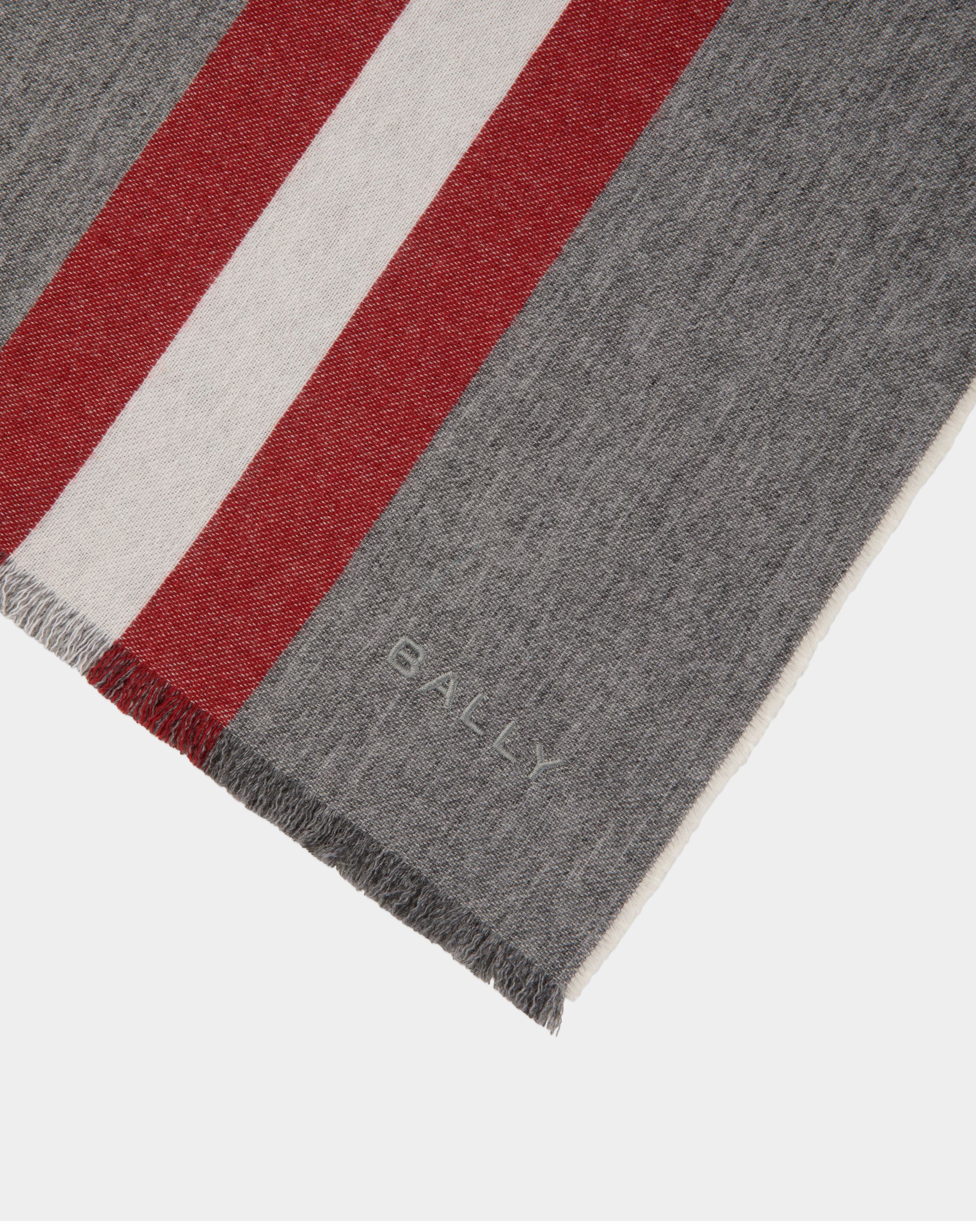 Scarf With a Bally Ribbon in Dark Grey Wool - Image 3