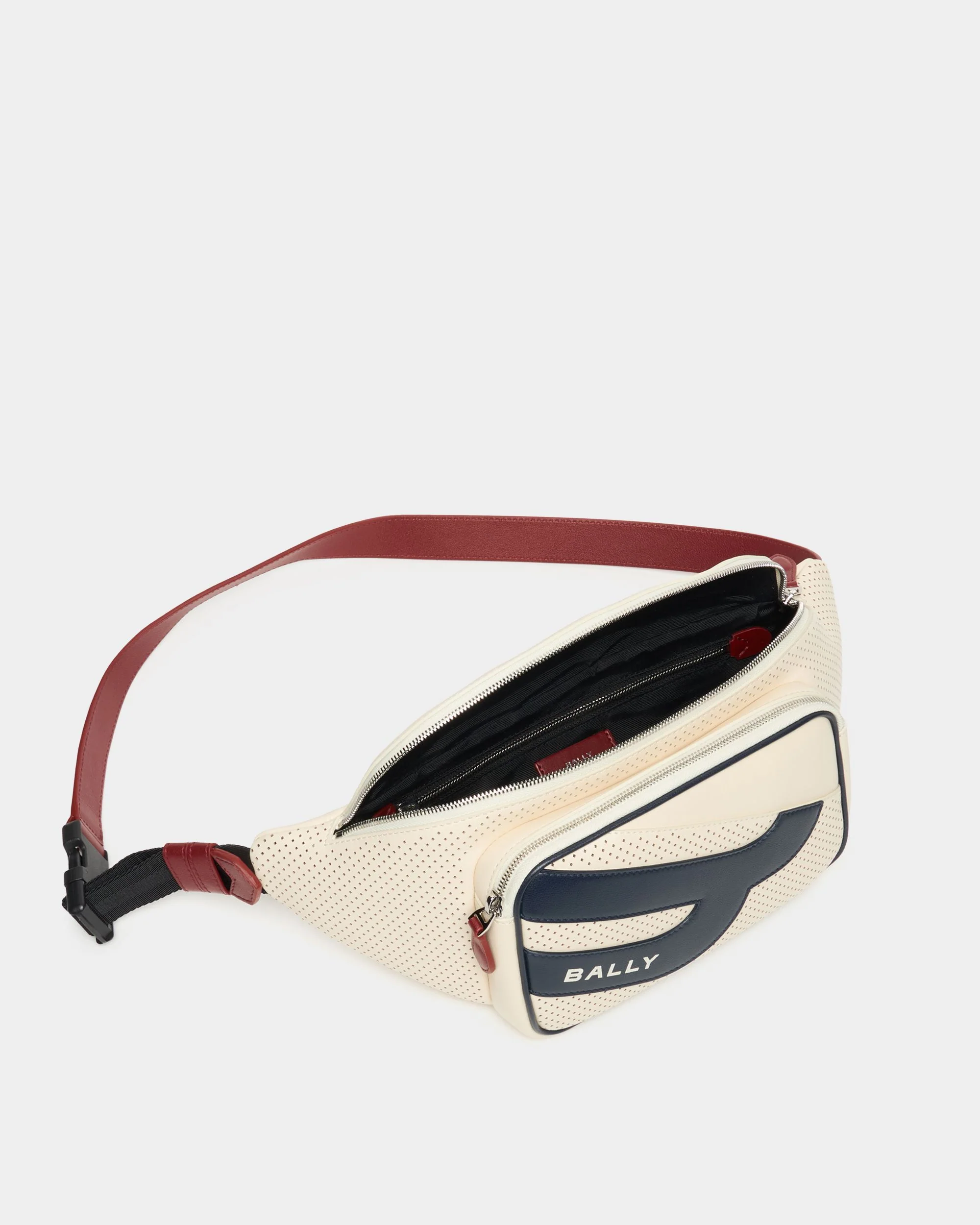 Tennis Collection Bum Bag in Ivory Perforated Leather - Image 4