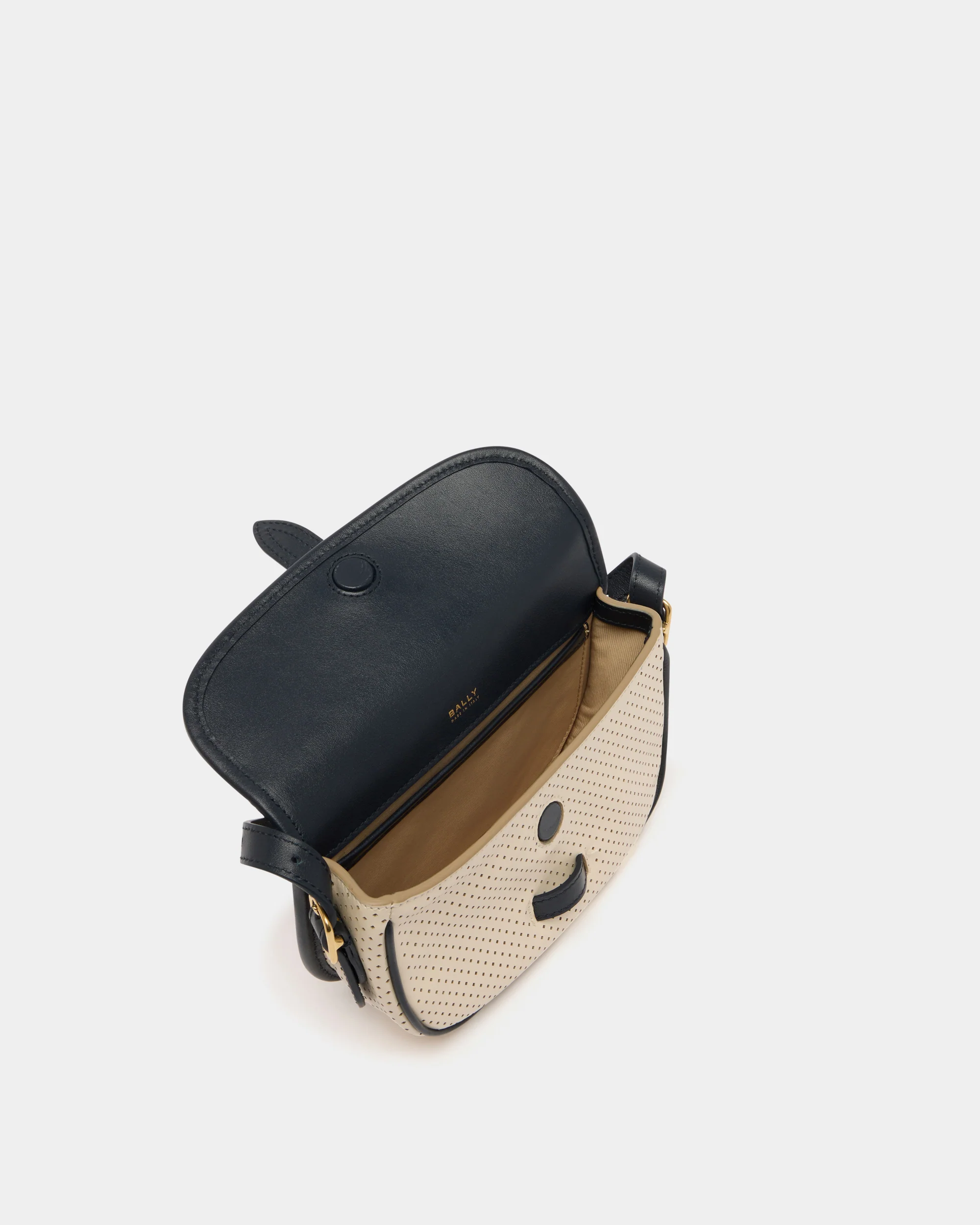 Tennis Collection Minibag in Ivory and Blue Perforated Leather - Image 5