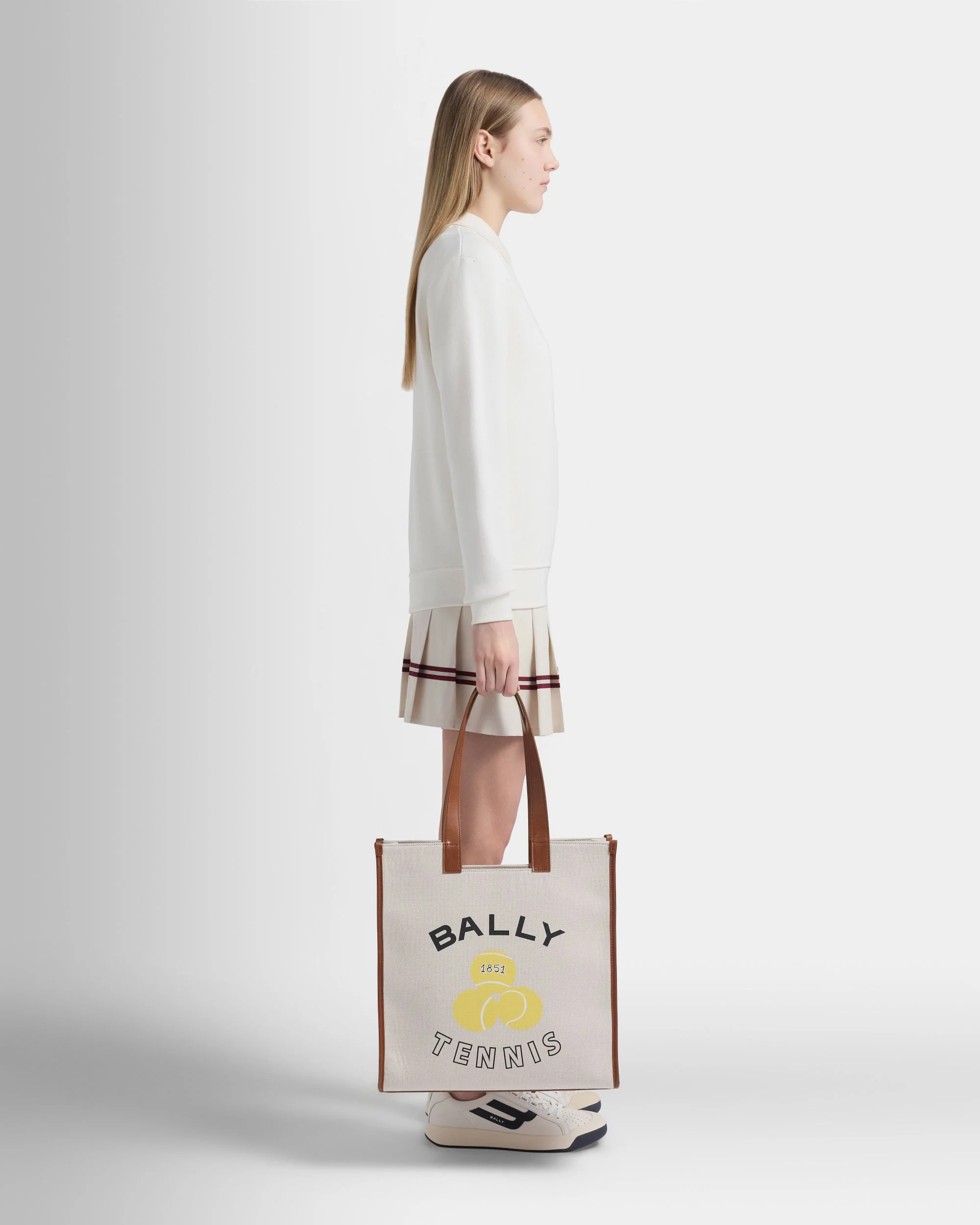 Tennis Collection Tote Bag in Ivory Cotton Canvas - Image 2