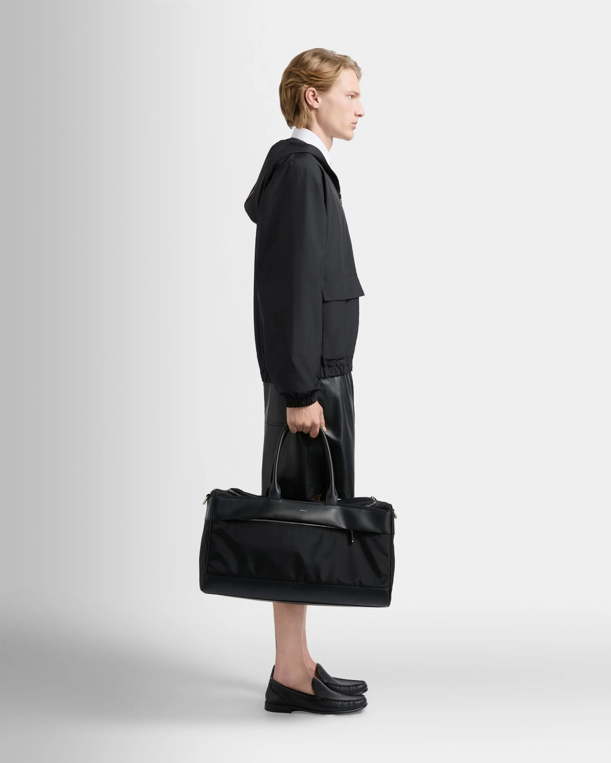 Vogel Duffle Bag in Black Nylon and Recycled Leather - Image 2