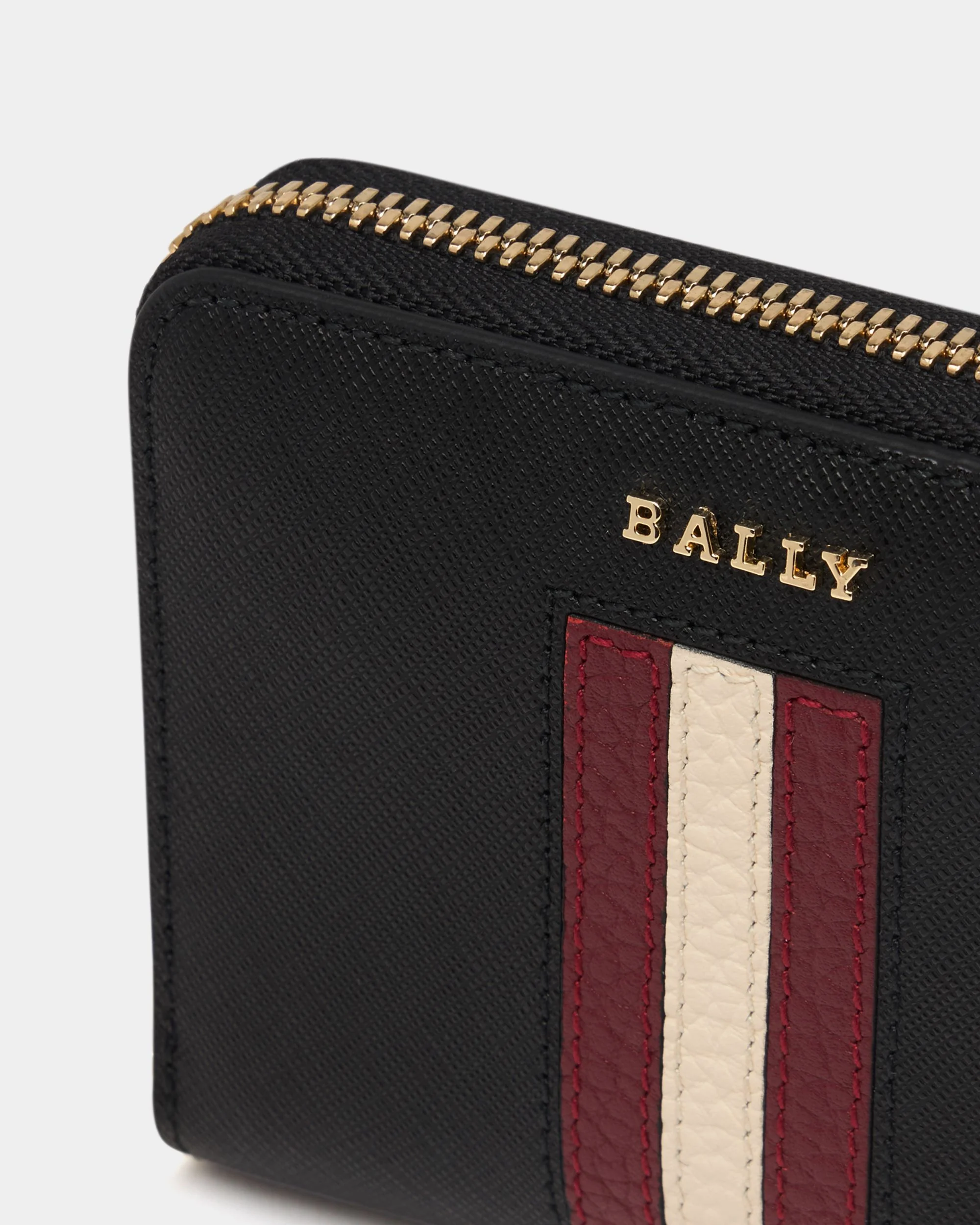 Zip Around Wallet in Black Embossed Leather With a Bally Ribbon - Image 4
